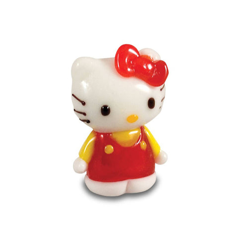 Hello Kitty - Red Dress, Pink Shirt, Sitting Collectible Miniature Glass Figurine in Tynies Collector's Frame